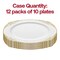 White with Gold Fancy Round Disposable Plastic Dinner Plates - 10.25" (120 Plates)